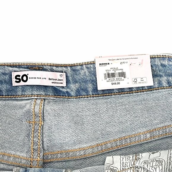 SO Goods For Life High Rise Balloon Jeans Size 17 Light Blue Denim NWT - Picture 10 of 14